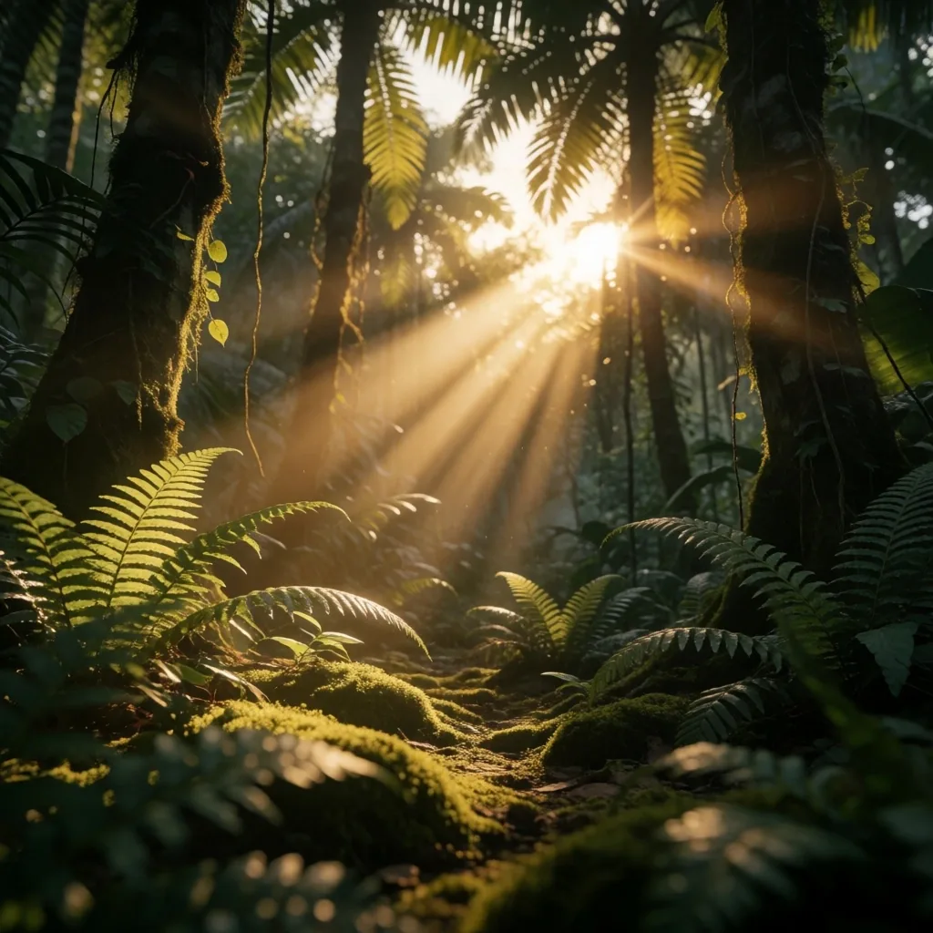Golden hour forest light